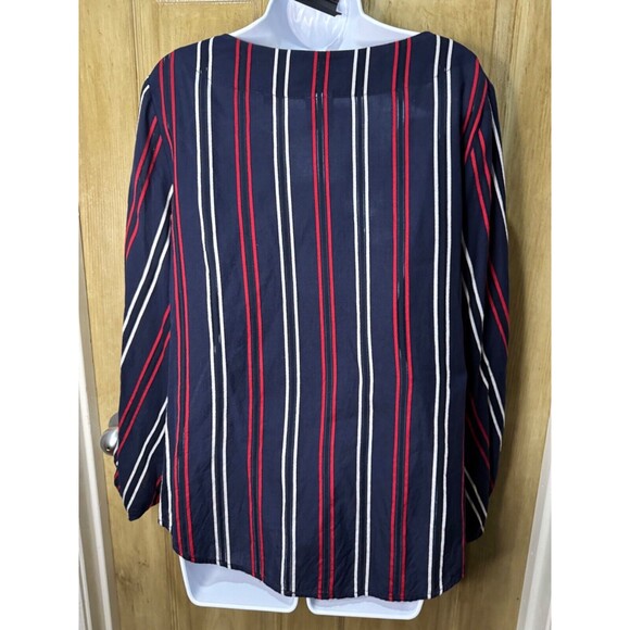 Cabi Top Womens Large Flag Blouse Balloon Navy Blue Cotton Striped Relaxed - Picture 2 of 7